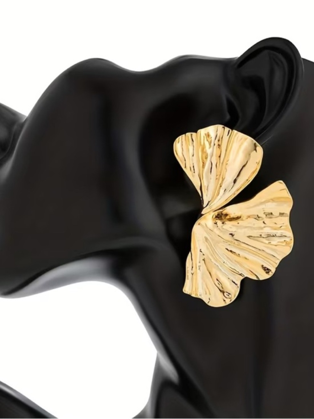 Gold Ginkgo Leaf Sculptural Earrings - Women Jewelry